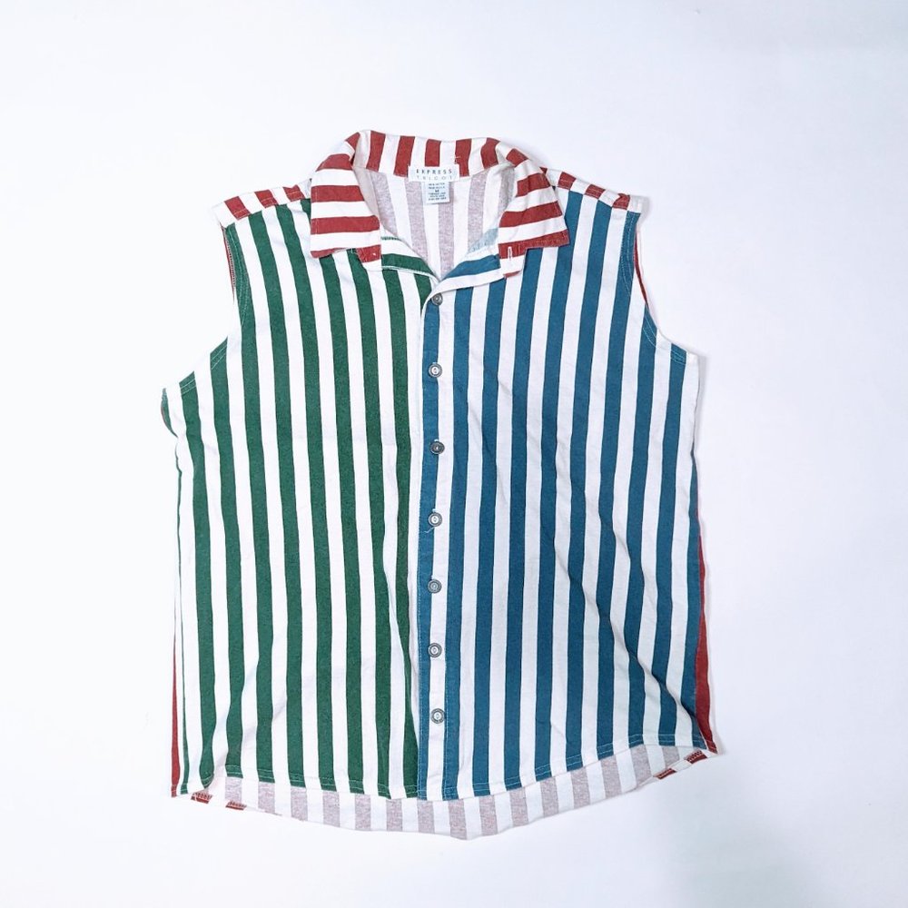 **SOLD ON DIFF PLATFORM**90s Vintage Multicolored Striped Button-Down